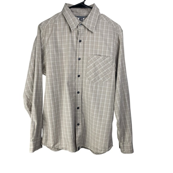 The North Face Shirt Mens Small Beige Plaid Long Sleeve Button Up 100% Cotton - Picture 1 of 9